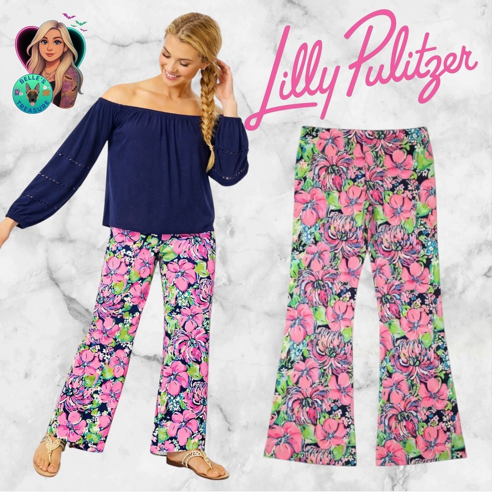 Lilly Pulitzer Georgia May Palazzo Pants Small High Tide Whimsical Floral Preppy